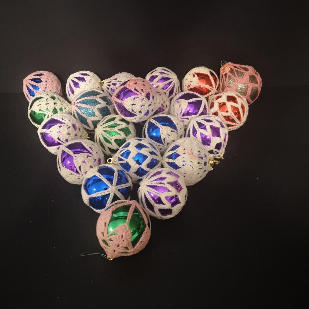Vintage Crochet Covered Mixed Lot of 22 Various Colors Christmas Ornaments